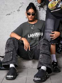 Streetz SHEIN Sport 字母圖形下垂肩運動T恤 - 灰色 - 查看 9