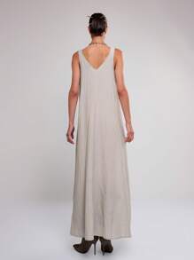 MUSERA 无袖宽松长款连衣裙，优雅春夏度假派对长裙，毕业舞会礼服 - 卡其色 - 查看 2