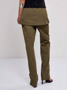 MUSERA Chân váy cạp thấp phối cùng quần ống loe, phong cách Y2K thập niên 90, mùa hè thanh lịch, thường ngày. - xanh quân đội - Xem 2