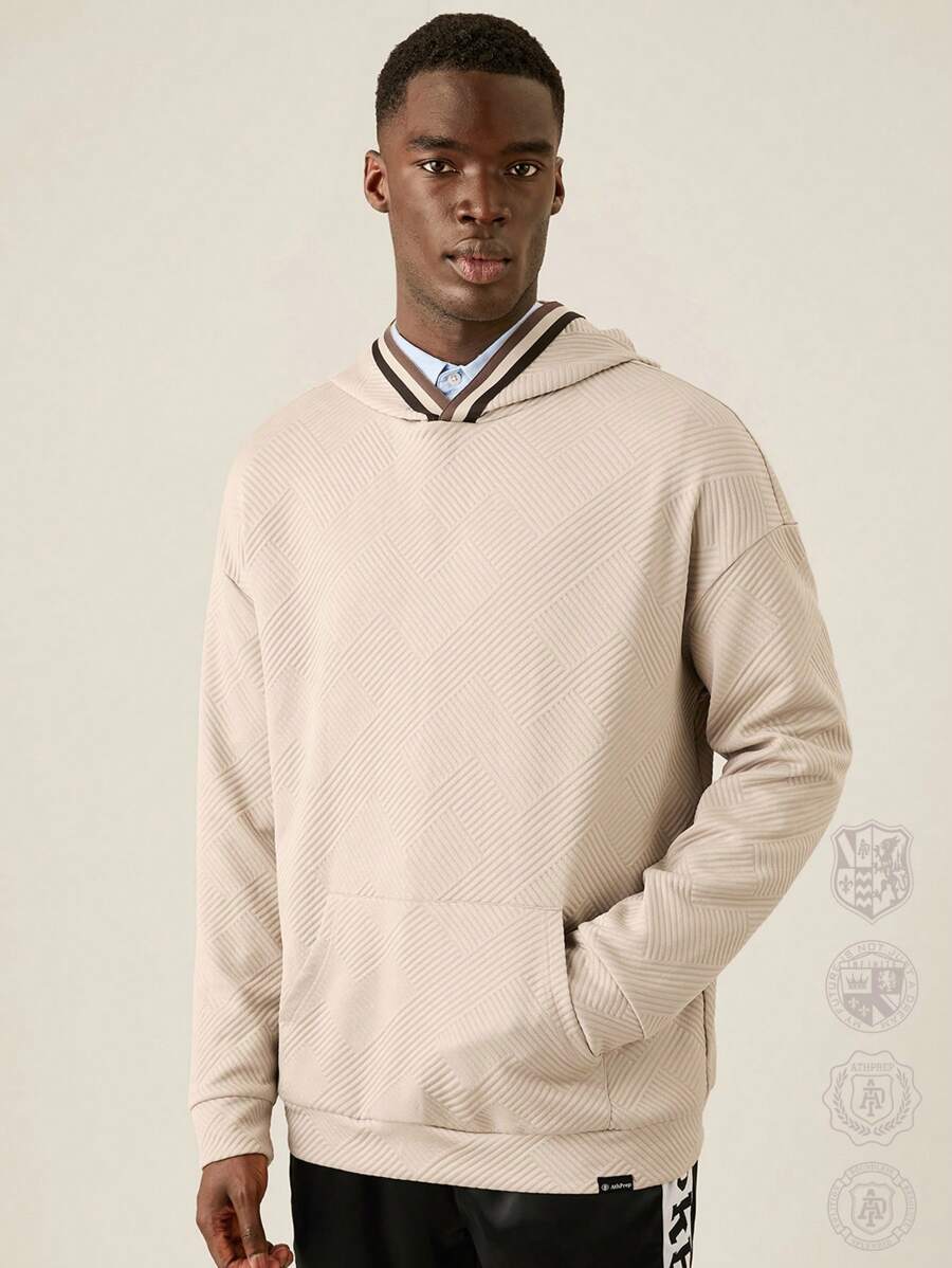 Manfinity VCAY 男士宽松针织长袖连帽衫，休闲日常穿着，返校装，秋冬装 - 卡其色 - 查看 1