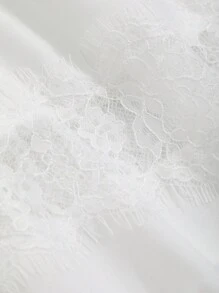 DAZY 蕾絲接縫V領側扣蝴蝶袖長睡衣，休閒度假風格 - 白色 - 查看 7