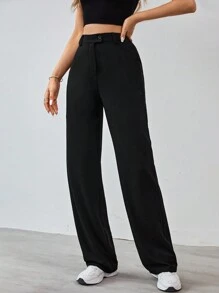 SHEIN Tall Women's Solid Color Zipper Built-In Straight Pants