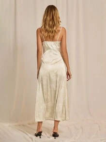 SHEINNeu Váy Cami đơn giản hàng ngày thanh lịch dành cho quý cô, váy satin, váy vàng cho nữ, váy hoa - Màu be - Xem 2