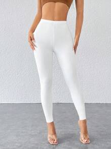 SHEIN SXY Solid High Waist Leggings - White - View 1