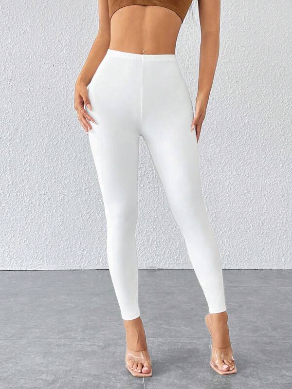 SHEIN PETITE Solid High Waist Leggings