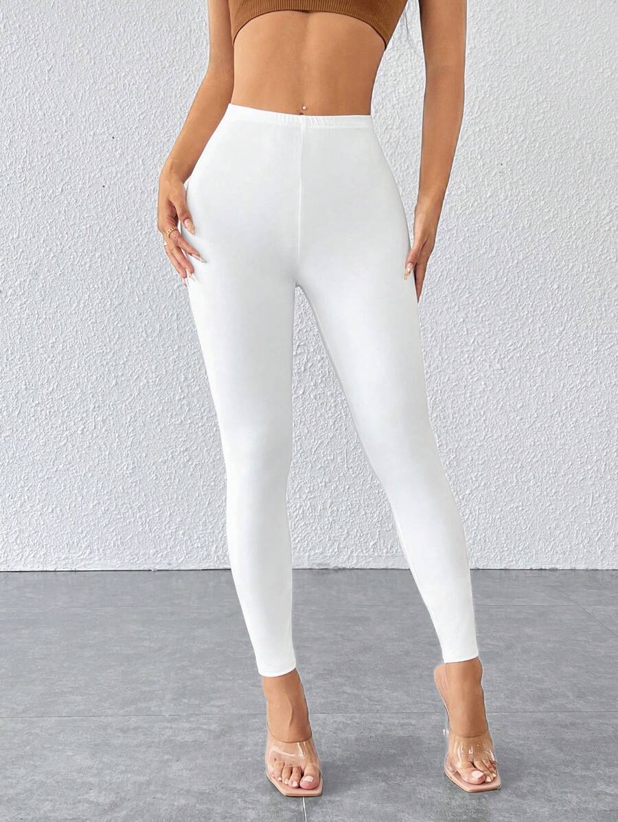 SHEIN SXY Solid High Waist Leggings - White - View 1