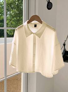 Comfortcana 杏色編織女式短袖衫 - 杏色 - 查看 5