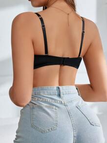 SHEIN Women's Spaghetti Strap Diamond-Studded Backless Sexy Lingerie Bra With Push-Up Molded Cups