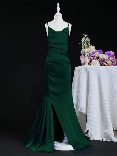 SHEIN Wedding Season Tween Girl Strapless Split Formal Party Dress, Prom/Birthday/Wedding Party