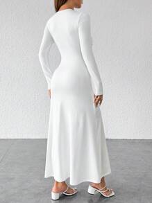 SHEIN PETITE Women's Hollow Out Metal Decor Pleated Dress - White - View 2