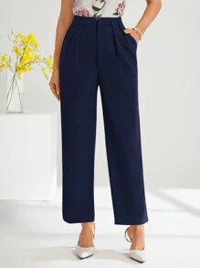 SHEIN Clasi Solid Slant Pocket Suit Pants Without Belt In Fall/Winter - Navy Blue - View 4