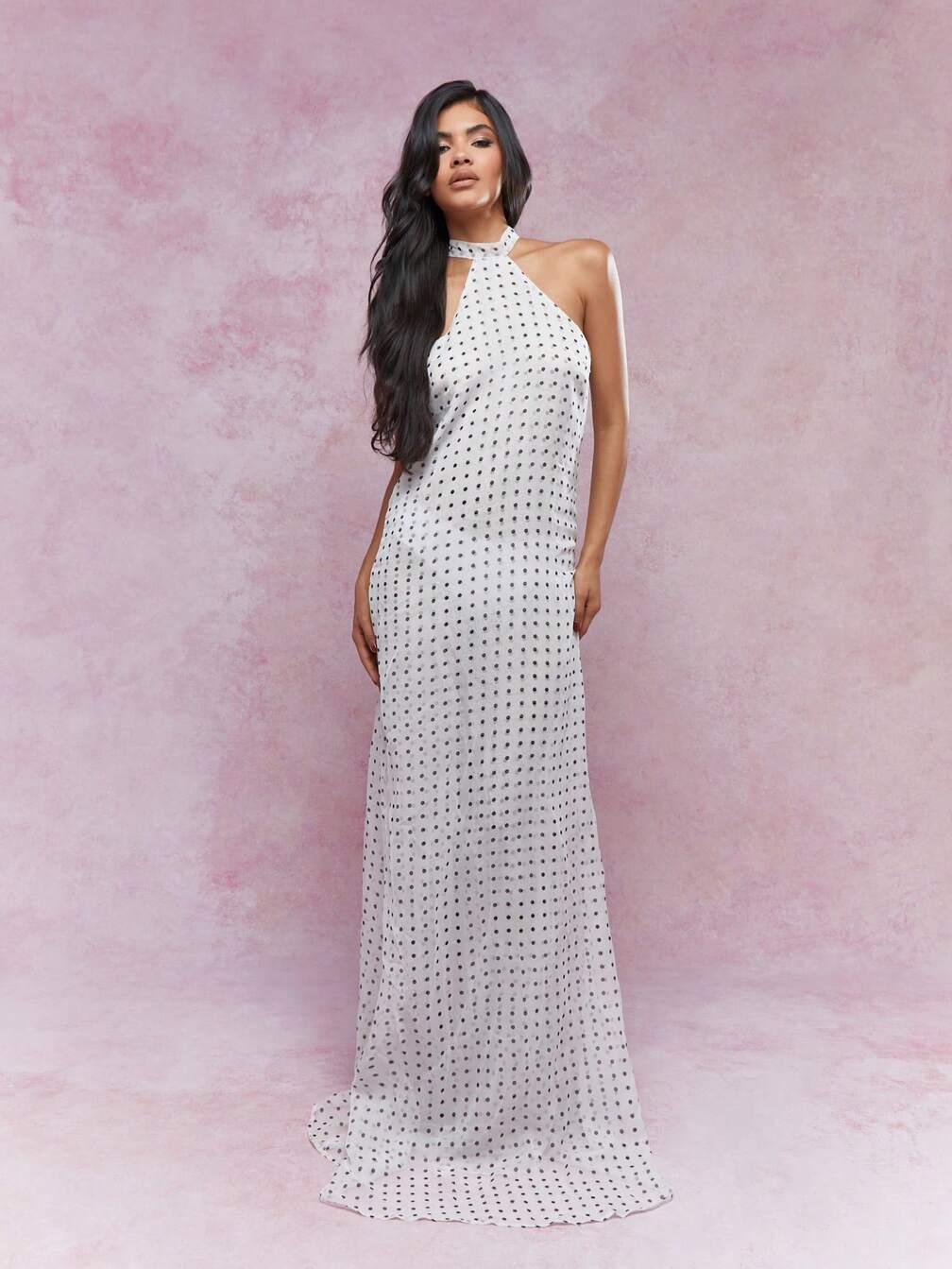 sheer white polka dot dress Polka-Dot Long Prom Ball Gown: La Femme 32716 Cream / 00
