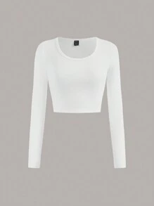 SHEIN EZwear 3pcs Basic Casual Round Neck Fleece Brushed Long Sleeve T-Shirt Crop Tops Set For Fall/Winter
