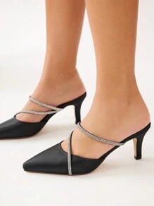 CUCCOO CHICEST Women Shoes, Fashionable Black Rhinestone Spring/Summer High Heels For Ladies Halloween - Black - View 2