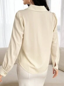 Modelyn Solid Stereo Flowers Ruffle Trim Blouse - Apricot - View 3