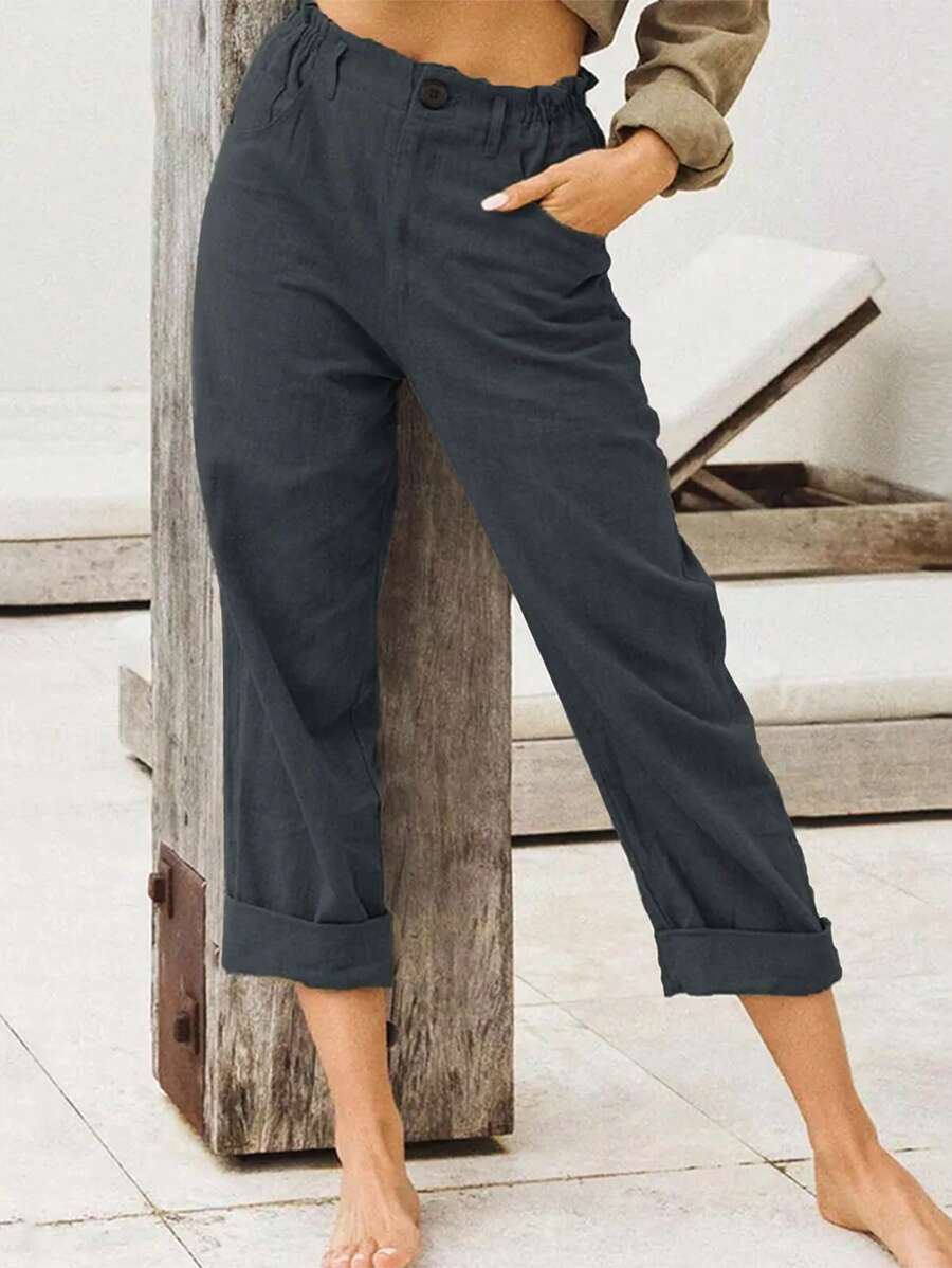 INAWLY Slant Pocket High Waist Straight Leg Pants - Dark Grey - View 1
