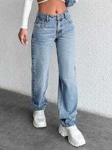 EURMUSE Women's Daily Casual Straight Leg Jeans - Baby Blue - View 3