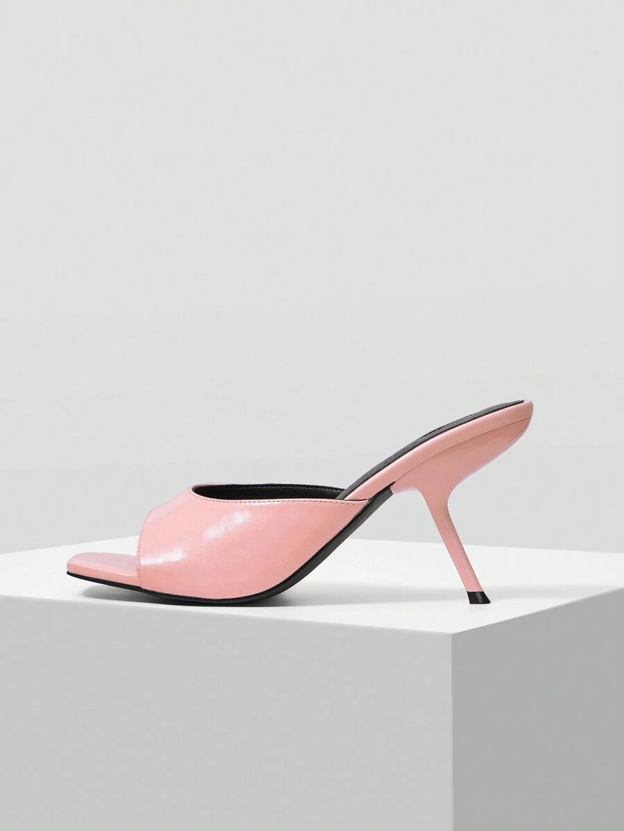 MOTF PREMIUM WOMEN'S OPEN TOE SQUARE HEELED MULE SANDALS, SIMPLE AND BASIC FASHION - Pink - View 1