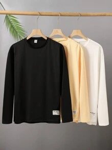 SHEIN 3 件青少年男孩基础款长袖 T 恤，休闲运动打底衫