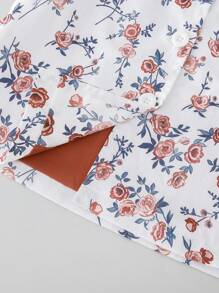 SHEIN Young Girls' Digital Printed Floral Pattern Hooded Jacket With Button Details - Multicolor - View 7