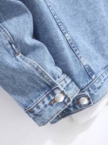 Chillumni Men Plus Size Simple Solid Color Plain Urban Casual Long Sleeve Denim Jacket For Daily Wear Going Out Hang Out Party Vacation Street, Fall - Medium Wash - View 3