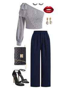 SHEIN Clasi Solid Slant Pocket Suit Pants Without Belt In Fall/Winter - Navy Blue - View 8