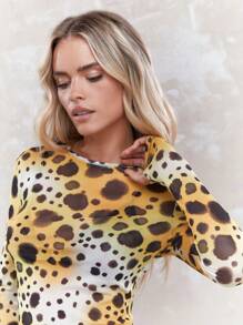 MISSGUIDED 透視網紗印花長袖上衣 - 彩色 - 查看 3