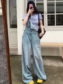 DAZY Solid Wide Leg Denim Overall Pants For Dailywear
