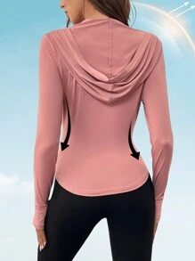 SHEIN LUNE High-End Women's Fitness Jacket, Outdoor Running Slimming Pink Long Sleeve Hooded Summer / Early Autumn Sports Sunscreen Coat With UV Protection And Cooling Comfort Fall Clothes Leopard Fall Tops Fall Outfits