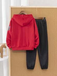 Conjunto de 2 piezas de sudadera con capucha y pantalón de chándal con estampado de números y letras para niño preadolescente, de felpa y con refuerzo - Multicolor - Ver 2
