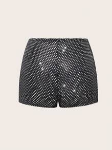 EgrlEra Women's Sexy Shorts With Rhinestone Decoration (Random Cut) Y2K - Black - View 2
