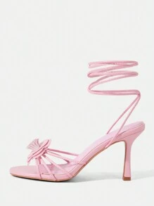 CUCCOO SZL Pink Pu Floral Decor Women'S Round Toe High Heel Strappy Sandals Vacation Shoes Summer SaleSexy Party Baddie Chic Gorgeous Style Halloween - Pink - View 1