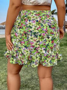 Flirla 大碼女裝隨機印花簡約日常中長款裙子 - 綠色 - 查看 2