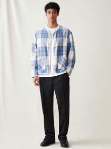 Manfinity VCAY Veste à col cranté à manches longues à carreaux tissés pour hommes, mode et décontractée pour le port quotidien, pour l'automne et l'hiver - Multicolore - Voir 4