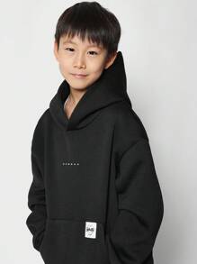 SUMWON sweat-shirt à capuche en polaire surdimensionné pour jeunes, pull décontracté de type athleisure avec poche kangourou, vêtements de sport casual pour l'hiver - Noir - Voir 3