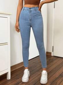 Frauen bequeme Skinny Jeans ohne Taschen - Mittele Waschung - Übersicht 3