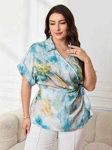 Modelyn Camisa simple diaria de manga corta estampada para mujer de talla grande