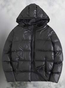 RueChic Men Zip-Up Regular Hoodie Puffer Coat