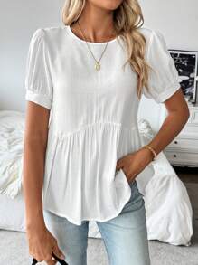 Chiquease قميص أكمام قصيرة رقبة مستديرة من الكتان، تصميم ظهر مفرغ وأربطة قابلة للربط ذاتيًا، بلوزة بيضاء للنساء - أبيض - مشاهدة 6