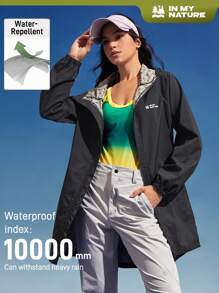 In My Nature In My Nature Women's Windproof And Waterproof Hooded Mid-Length Raincoat Jacket For Outdoor Wear