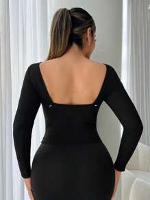 SHEIN SXY Fall Sexy Summer 3D Flower Backless Black & White Color Block Women's T-Shirt