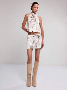 MUSERA Burn Out Print Low Rise Mini Skirt Boho Spring Summer Cute