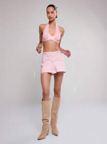 MUSERA Chân váy siêu ngắn buộc dây phong cách Y2K mùa hè dễ thương dự tiệc kỳ nghỉ lễ hội - Hồng - Xem 6