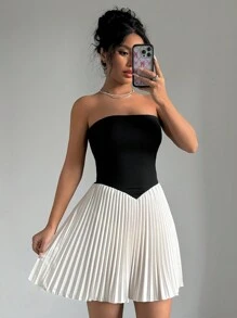 Elenzga Váy ống xếp ly hai tông màu cho trang phục dự tiệc ngắn cho nữ - Nhiều màu - Xem 1