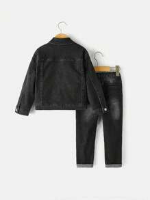 SHEIN Young Boy 2pcs/Set Loose Denim Jacket And Jeans Outfits