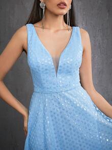 Mgiacy Embroidered Sequined Sleeveless High-End Short Evening Dress - Blue - View 5