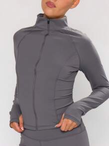 Musera Sport 全拉链缝线细节长袖高领修身运动上衣外套，适合板式网球、网球、匹克球、健身房、秋季普拉提、日常休闲穿着。