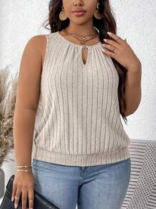 SHEIN LUNE Top de tanque de talla grande con hebilla dorada y mangas en forma de gota de agua sin mangas