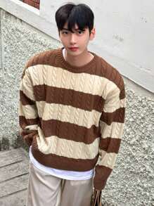 DAZY Jersey de punto de bloques de color para hombre para el otoño - Café integral - Ver 5