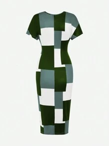 Lyxana Women's Plaid Minimalist Daily Short Sleeve Dress Maxi Women Outfit